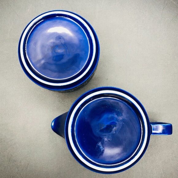 Vintage Hornsea Midnight Blue Heirloom Creamer Open Sugar Set Midcentury Kitchen - Picture 4 of 10